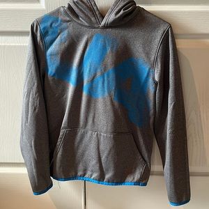 Under Armour Boys youth XL (YXL) hoodie sweatshirt coldgear gray with blue